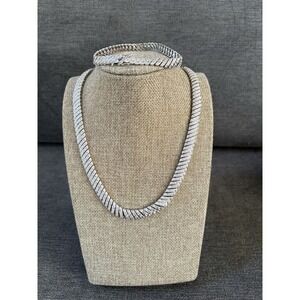 ROSS SIMONS 925 Sterling Silver 925 72gr Diagonal Link Necklace & Bracelet Set